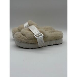 UGG Fuzz Sugar Slide Natural White Platform Slippers Womens 7